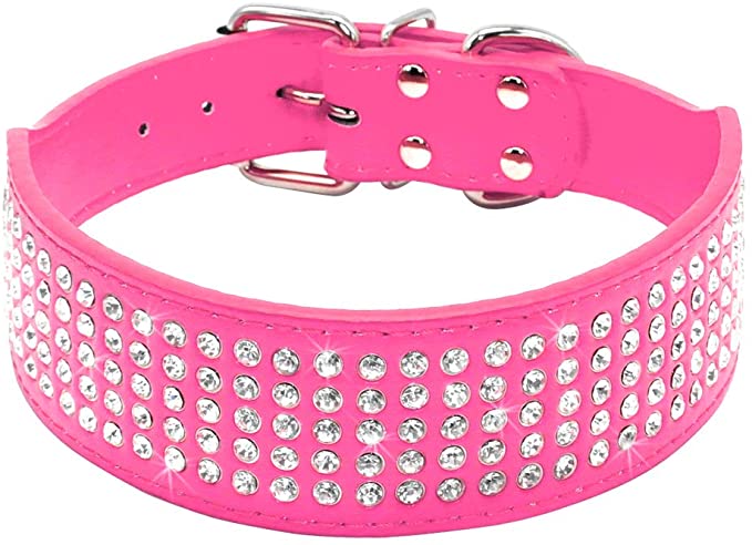 Beirui Rhinestones Dog Collars - 2" Width with 5 Rows Full Sparkly Crystal Diamonds Studded PU Leather - Beautiful Bling Pet Appearance for Medium & Large Dogs
