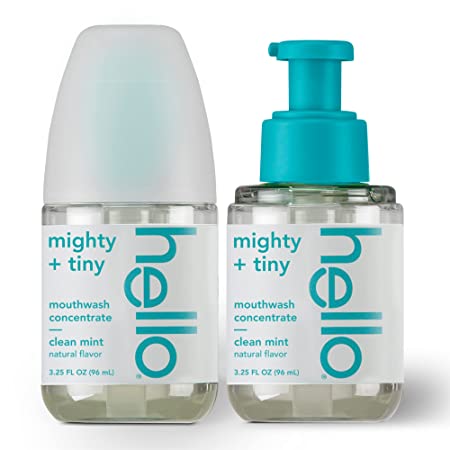 Hello Clean Mint Mouthwash Concentrate, Alcohol Free Mouthwash for Bad Breath, Travel Size Mouthwash Made with Coconut Oil and Tea Tree Oil, Helps Freshen Breath, 2 Pack, 3.25 Oz Pump Bottles