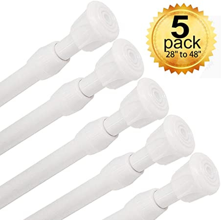 GoodtoU Tension Rods - 5 Pack Cupboard Bars Tensions Rod Curtain Rod Closet Rod 28" to 48"(Approx.) Extendable Width Adjustable Spring Tension Rods Fit in The Spaces to Stay Up