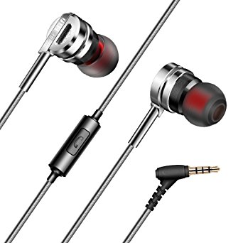 T-mars Earbuds, Wired In-Ear Metal Earphones, Stereo Bass Headphones with Mic (Silver)