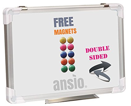ANSIO 60cm x 45cm Double Sided Drywipe Magnetic Whiteboard with Aluminium Frame and Vertical or Horizontal Mounting