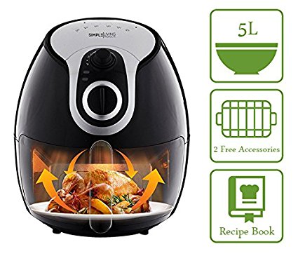 5L Air Fryer with Accessories & Recipe Book. Family Size XL Airfryer Guarantees Healthier Cooking with 80% Less Oil.