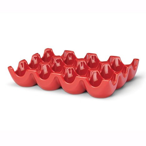 Rachael Ray Stoneware 12-Cup Sittin' Pretty Egg Tray, Red