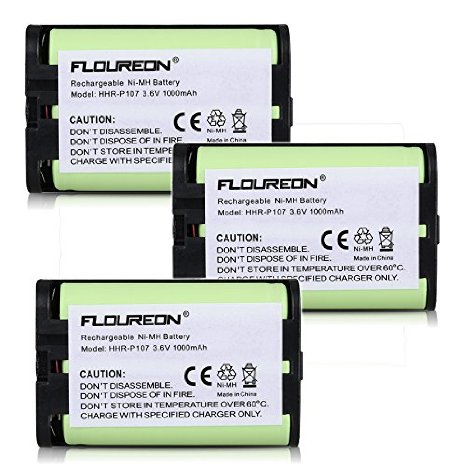 Floureon 3 packs Rechargeable Replacement Cordless Phone Batteries for Panasonic HHR-P107 HHRP107 HHR-P107A HHRP107A