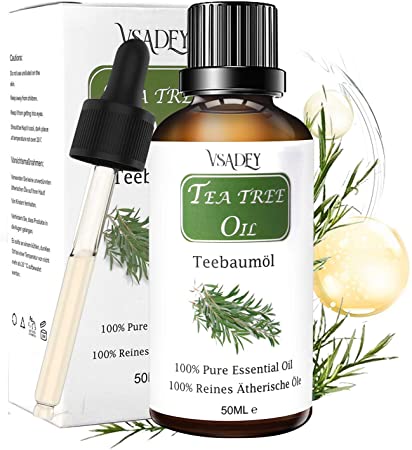 Tea Tree Essential Oil 50ml, 100% Natural Tea Tree Oil for Aromatherapy, Diffuser, Skin Care, Massage, Cleaning - with Dropper, Organic, Vegan, Undiluted, Therapeutic Grade