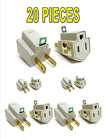 20 Pieces 3 Prong Plug to 2 Prong Outlet Electrical Ground AC Adapter UL Listed