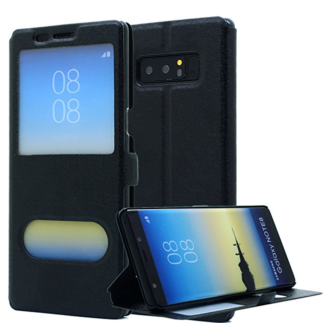 Galaxy Note 8 Case, AICase [ Window View ] PU Leather Magnetic Closure Flip View Case Folio Stand Cover for Samsung Galaxy Note 8 (Black)