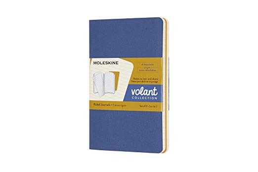 Moleskine Volant Soft Cover Journal, Set of 2, Ruled, Pocket Size (3.5" x 5.5") Forget-me-not Blue / Amber Yellow - for Use as Journal, Sketchbook, Composition Notebook