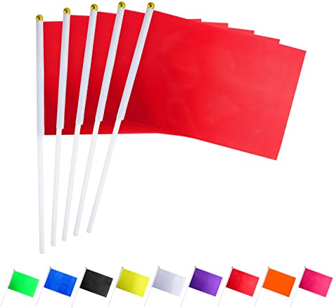 Consummate 25 Pack Solid Red Flag Small Mini Plain Red DIY Flags On Stick,Party Decorations for Parades,Grand Opening,Kids Birthday,Party Events Celebration