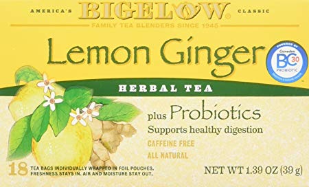 Bigelow Tea Herbal Tea Plus Probiotics Lemon Ginger -- 18 Tea Bags