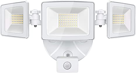 Onforu 50W LED Security Lights with Motion Sensor, 5000lm Outdoor Indoor Flood Light with 3 Head, IP65 Waterproof LED Exterior Floodlight, 5000k Wall Light for Entryways Stairs Yard Garage, White