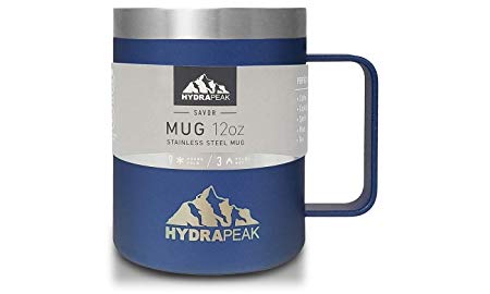 Hydrapeak 12oz Stainless Steel Double Vacuum-Insulated Coffee Mug, Reusable Travel Cup with Integrated Handle and Press In Lid (Cobalt)