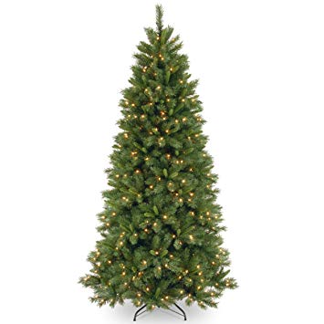 National Tree 7.5 Foot Lehigh Valley Pine Slim Tree with 450 Dual LED Lights and 9 Function Footswitch, Hinged (LVP7-322LD-75)