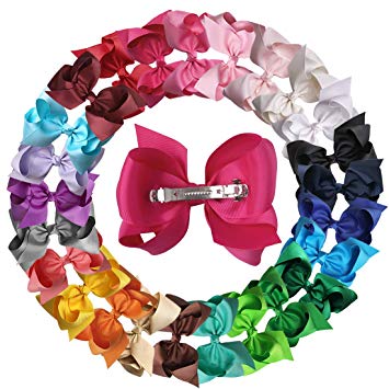 XIMA 25pcs 6 inch big ribbon bows,Girls' hair accessories hair bow (With French clip)