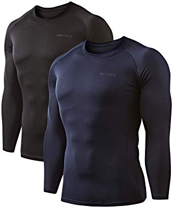 DEVOPS Men's 2 Pack Thermal Heat-Chain Compression Baselayer Tops Long Sleeve T-Shirts