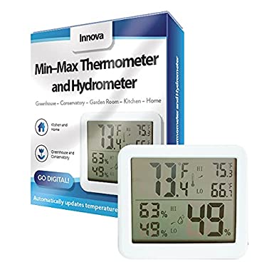 Innova Indoor Digital Thermometer Hygrometer, Humidity Gauge Meter Large Screen, Current and Min Max Temperature Humidity. For Home, Greenhouse. Conservatory, Great Gardeners Gift