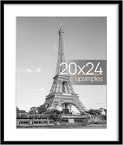 upsimples 20x24 Picture Frame, Display Pictures 16x20 with Mat or 20x24 Without Mat, Wall Hanging Poster Frame, Black, 1 Pack