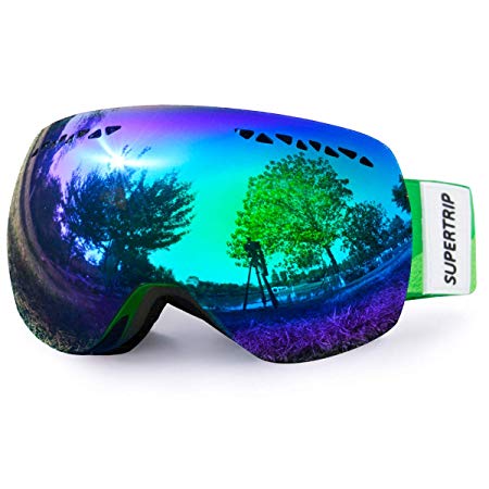 Supertrip Ski Snowboard Goggles for Men & Women Over The Glasses Snow Goggles Anti Fog 100% UV Protection Double Lens Interchangeable Lens for Skiing