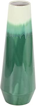 Deco 79 59934 Polished Ceramic Tapered Cylindrical Vase, 23" x 7", White/Green