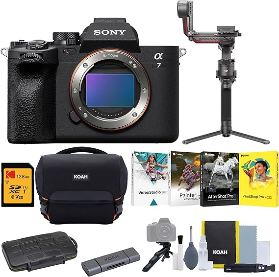 Sony Alpha a7 IV Full-Frame Mirrorless Interchangeable Lens Camera Body with RS 3 Gimbal Stabilizer and Accessory Bundle - Provides Balanced Recording and Stable Photography (6 Items)