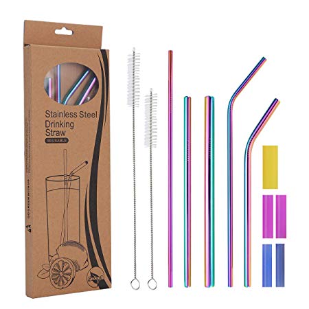 Metal Straws Reusable Stainless Steel Straws with Silicone Tip, 7 pack Full Variety Wide Diameter Smoothie Straw Drinking for 20oz 30oz 40oz Yeti RTIC SIC Ozark Trail Tumblers