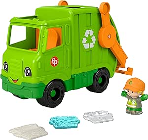 Fisher-Price Little People Musical Toddler Toy Recycling Truck Garbage Vehicle with Figure for Pretend Play Ages 1  Years