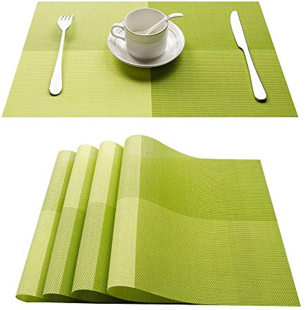 Top Finel Placemats for Dining Table,PVC Table Mats Set of 4,Place Mats Non-Slip Heat Resistant Washable,Green