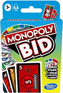 Monopoly Bid Game, Quick-Playing Card Game for 4 Players, Game for Families and Kids Ages 7 and Up