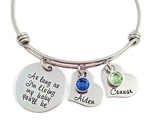 As Long As I'm Living My Baby You'll Be - Heart Name Bangle Bracelet - Hand Stamped Personalized Jewelry