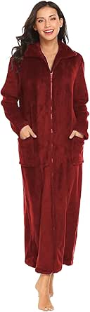 Ekouaer Women's Flannel Robe Zipper Front Robes Full Length Bathrobe(S-XXL)