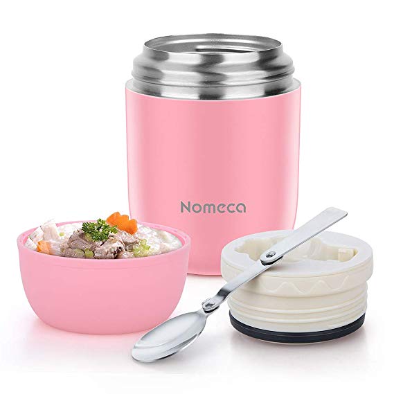 Food Jar Insulated Lunch Containers Nomeca 16 Oz Stainless Steel Thermoses Food Flask Lunch Vacuum Bottle with Folding Spoon (Pink)