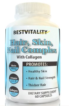 BestVitality 100 Natural Hair Skin Nails Beard and Stache Hair-Growth Supplement This formula contains Vitamin E B1 Thiamine B2 Riboflavin B5 Pantothenic Acid Biotin Zinc Copper and Collagen