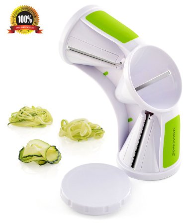 Maestoware® Tri-Blade Spiral Slicer - Spiralizer Cutter Veggie Pasta Maker Cuts Zucchini & Other Vegetables into Spaghetti, Fettuccine & Julienne Ribbons - Easy to Use