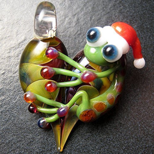 Christmas pendant - Santa frog pendant - Christmas necklace - Glass lampwork pendant focal charm bead necklace - Boomwire Glass jewelry