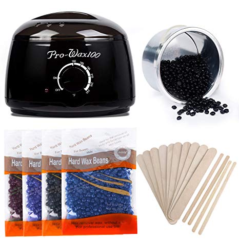 Wax Warmer Hair Removal Kit, Miss Gorgeous Home Waxing Kit with 4 Hard Wax Beans and 10 4 Applicator Sticks - Professional Waxing Kit for Women and Men, Body, Face, Bikini Hair Removal