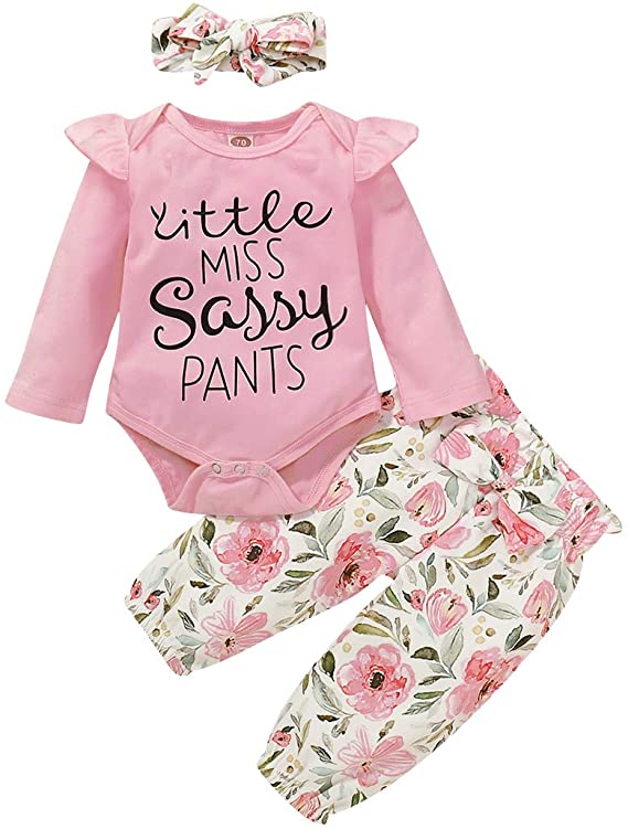 Newborn Baby Girl Clothes Infant Ruffle Romper Onesies Floral Toddler Pants Set Cute Baby Girl Outfit