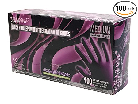 Adenna Shadow 6 mil Nitrile Powder Free Exam Gloves (Black, Medium) Box of 100