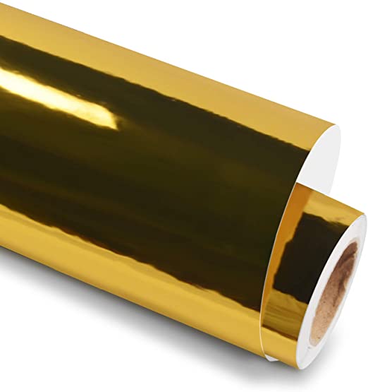 Holographic Chrome Mirror Metallic Gold Adhesive Craft Vinyl 12 Inch X 6 Feet Roll, Metallic Gold