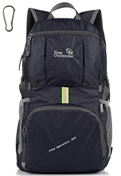 LARGE! 35L! Outlander Packable Handy Lightweight Travel Backpack Daypack Lifetime Warranty (New Black)