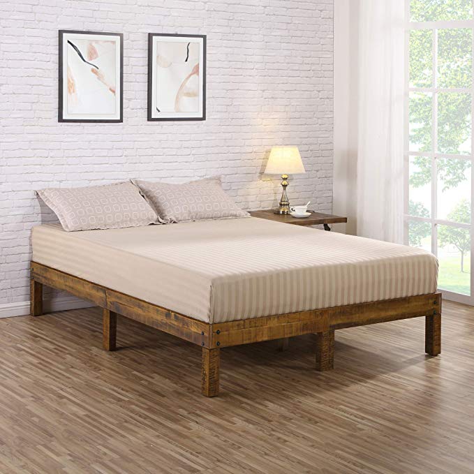 Olee Sleep VC14SF01Q-1 14 inch Solid Wood Platform Bed/Natural Finish, Queen, Brown