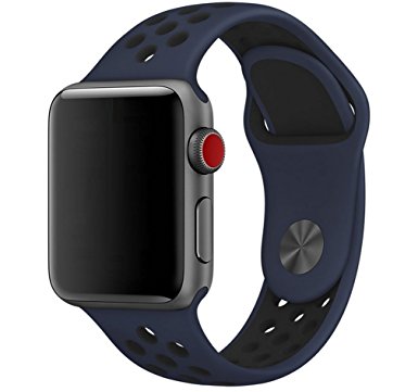 Yearscae Durable Soft Silicone Replacement iWatch Band Sport Style Wrist Strap for Apple Watch Band Series 3 Series 2 Series 1 Sport Edition (42mm, M/L Navy / Black)