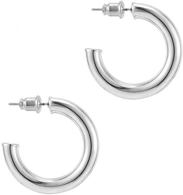 PAVOI 14K Gold Colored Lightweight Chunky Open Hoops | Gold Hoop Earrings for Women