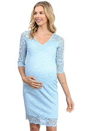 Hello MIZ Women's Maternity Floral Lace Knee Length Bodycon Dress
