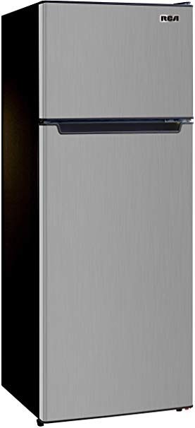 RCA RFR725 2 Door Apartment Size Refrigerator with Freezer, 7.2 cu. ft, Platinum, Stainless