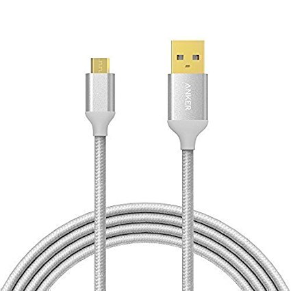 Anker 6ft / 1.8m Nylon Braided Tangle-Free Micro USB Cable with Gold-Plated Connectors for Android, Samsung Galaxy S7, HTC, Nokia, Sony and More