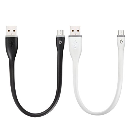 BigBlue 2 Pack 0.8ft Silicon Micro USB Cable, Flexible Mini Charging Lead Sync Data Cord for Android Samsung, HTC, Sony, Nexus, LG, HuaWei and More