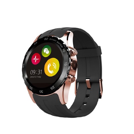 Ebeautyday KW08 Touch Screen Wristwatch Fashion Bluetooth Camera Smart Watch Phone/Easy connection/ Make calls/Support Mini SIM/32GB TF (Black Gold)