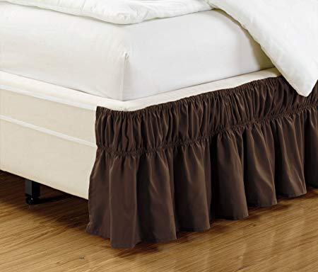 Mk Collection Wrap Around Style Easy Fit Elastic Bed Ruffles Bed-Skirt Queen-king Solid Brown/Choclate New