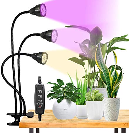 LED Grow Light,2020 Upgraded Full Spectrum 75W Tri-Head Plant Light for Indoor Plants Seedlings Succulents Micro-Greens,3 Modes & 10 Dimmable,Timing 3H/9H/12H