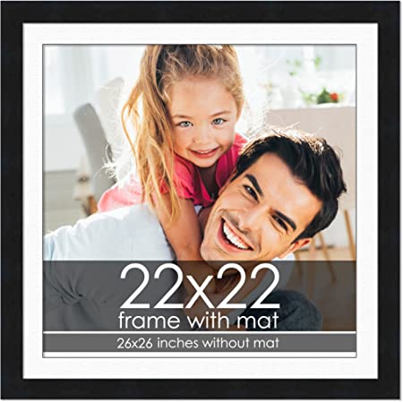 22x22 Frame with Mat - Black 26x26 Frame Wood Made to Display Print or Poster Measuring 22 x 22 Inches with White Photo Mat